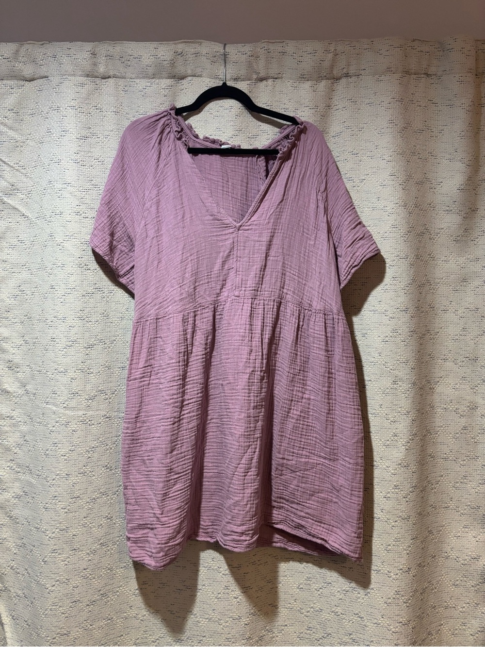 Mauve Pink Crinkle Gauze Flutter-Sleeve Mini Swing Dress